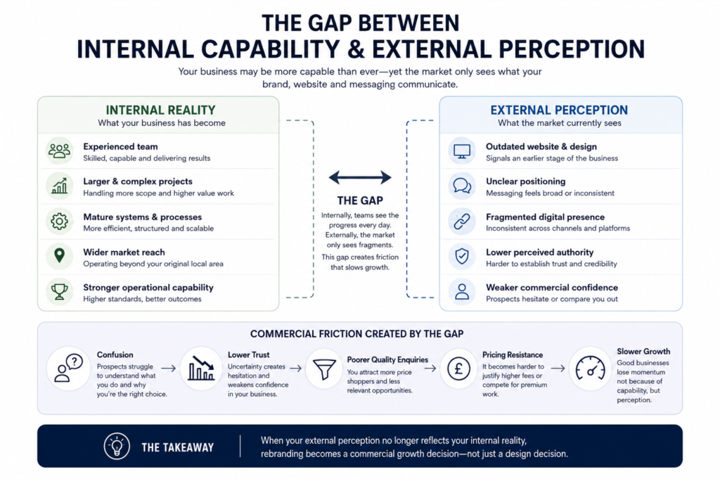UK business rebranding infographic explaining commercial perception gaps