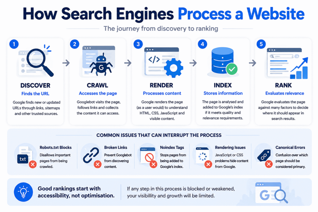 Technical SEO process from crawling to ranking