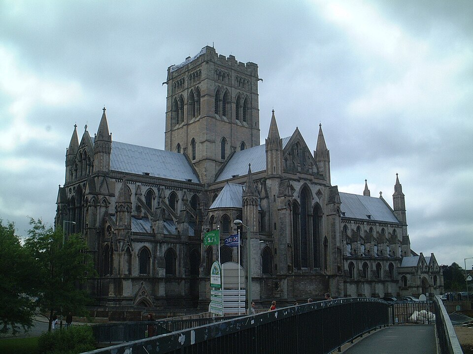 Norwich Cathedral and historic city architecture in Norwich