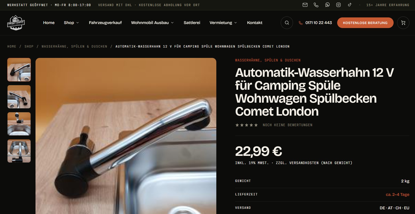 Freizeit Camper WordPress website page structure and frontend presentation