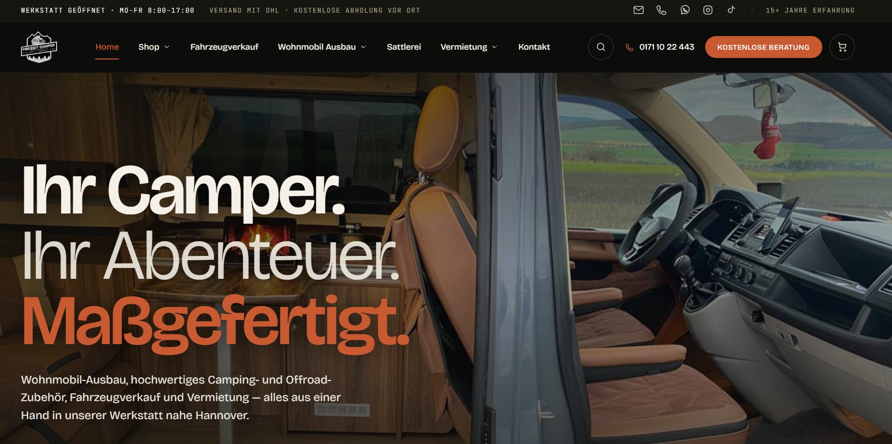 Freizeit Camper WooCommerce website combining ecommerce, camper services and supporting content