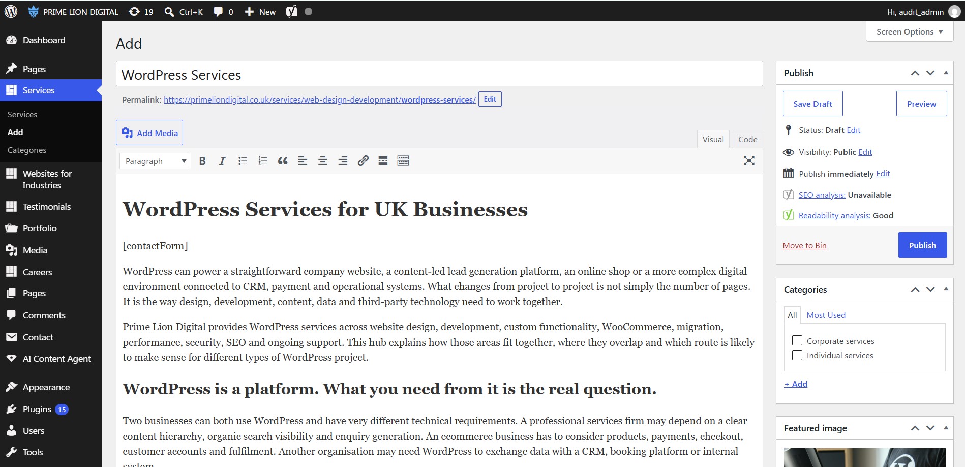 WordPress services for UK businesses including website design and development
