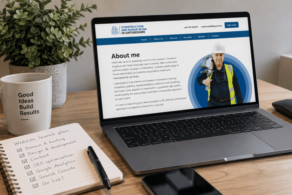 Construction and repair business website planning, domain, hosting and launch setup