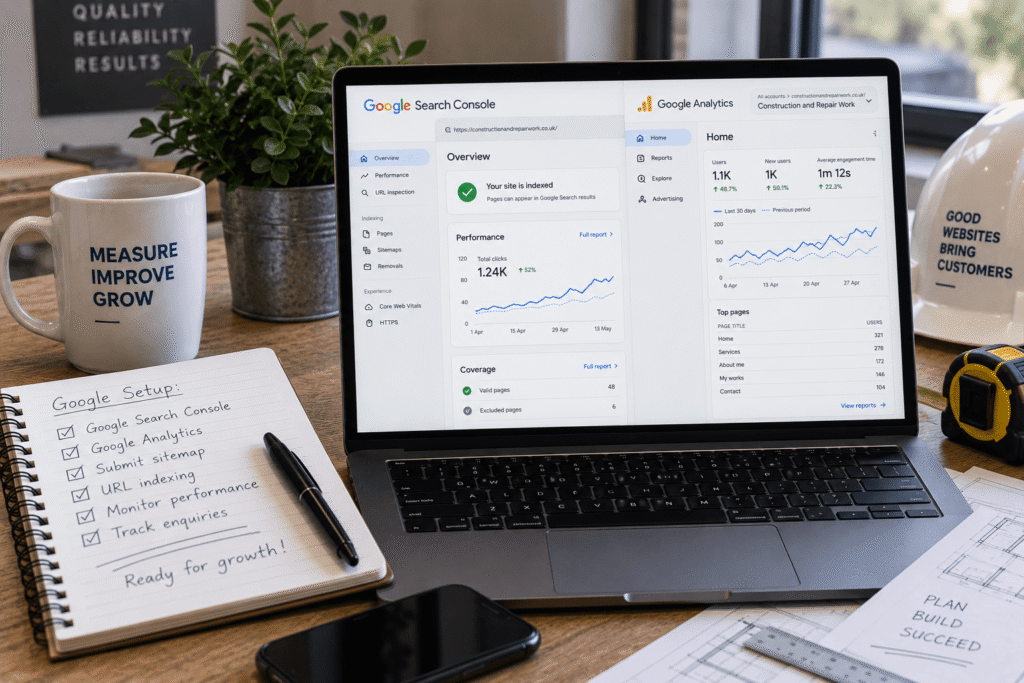 Google Search Console and Google Analytics setup for the construction and repair website
