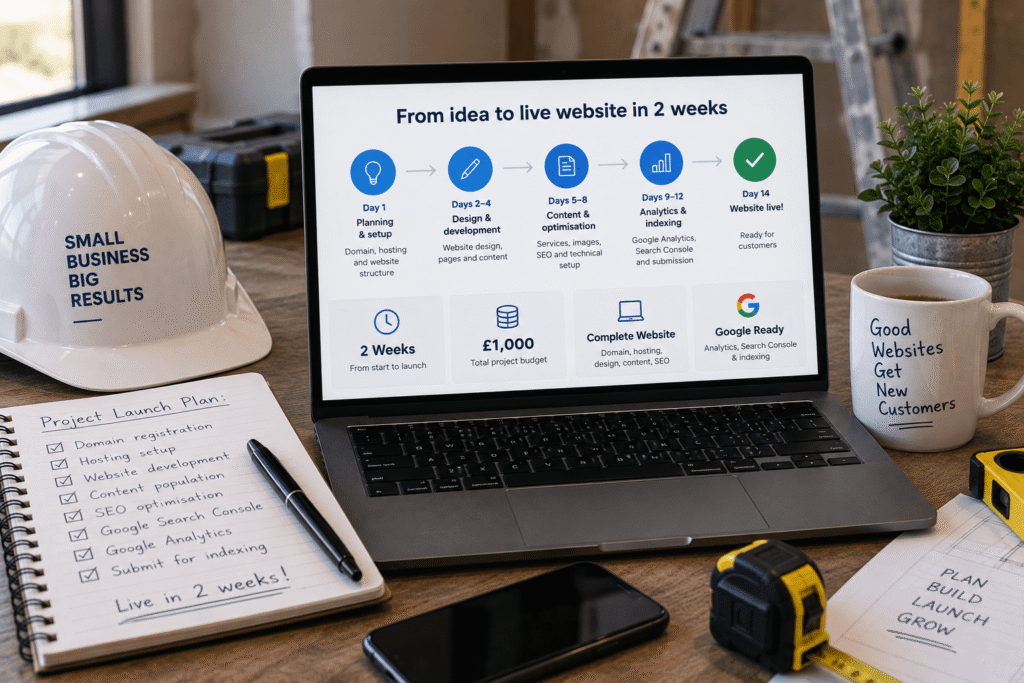 Complete construction business website launched in two weeks with a £1,000 project budget