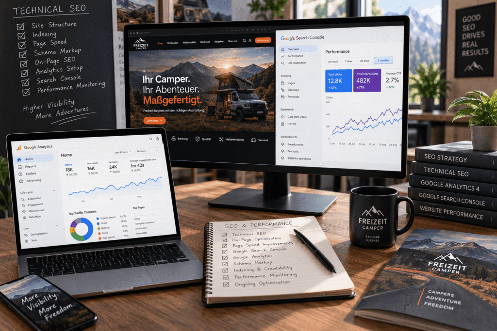 Technical SEO, Google Analytics and Search Console setup for Freizeit Camper