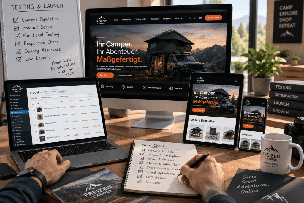 Responsive website testing, content population and launch for Freizeit Camper