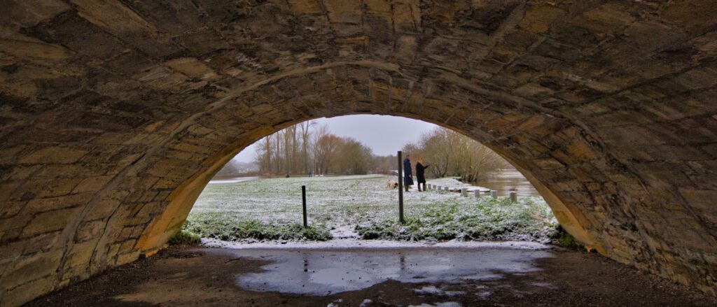 Winter view beneath Wallingford Bridge over the River Thames
