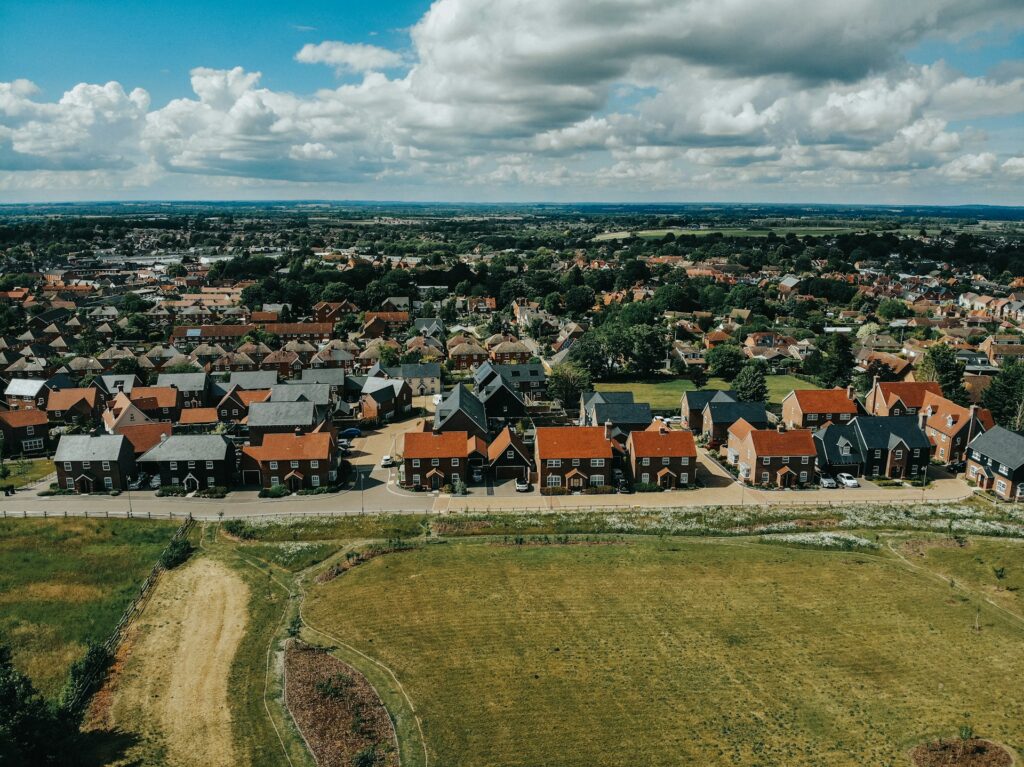 Aerial view of Wantage and the surrounding Oxfordshire countryside