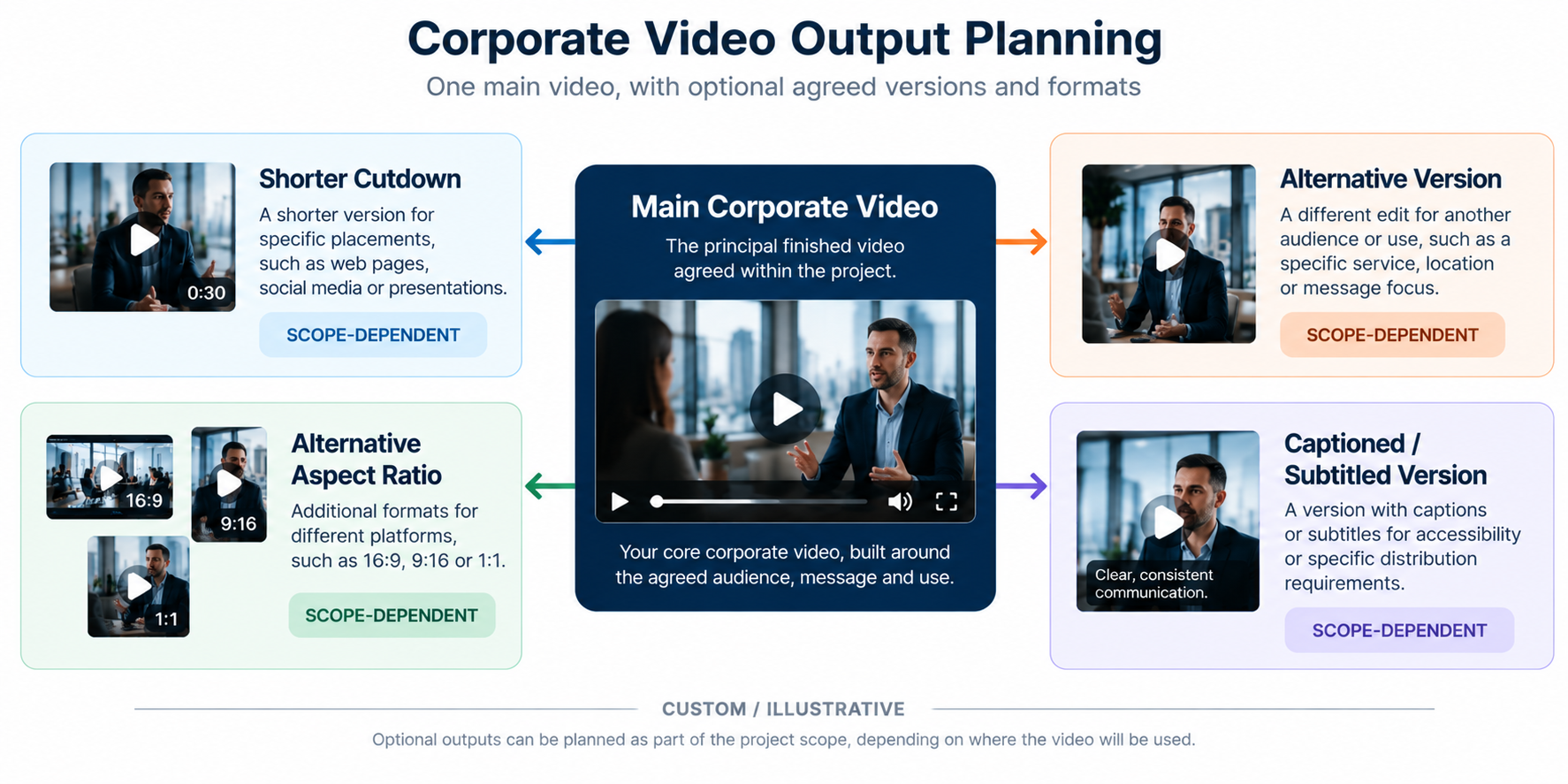 Corporate video with optional agreed versions and formats planned around different uses