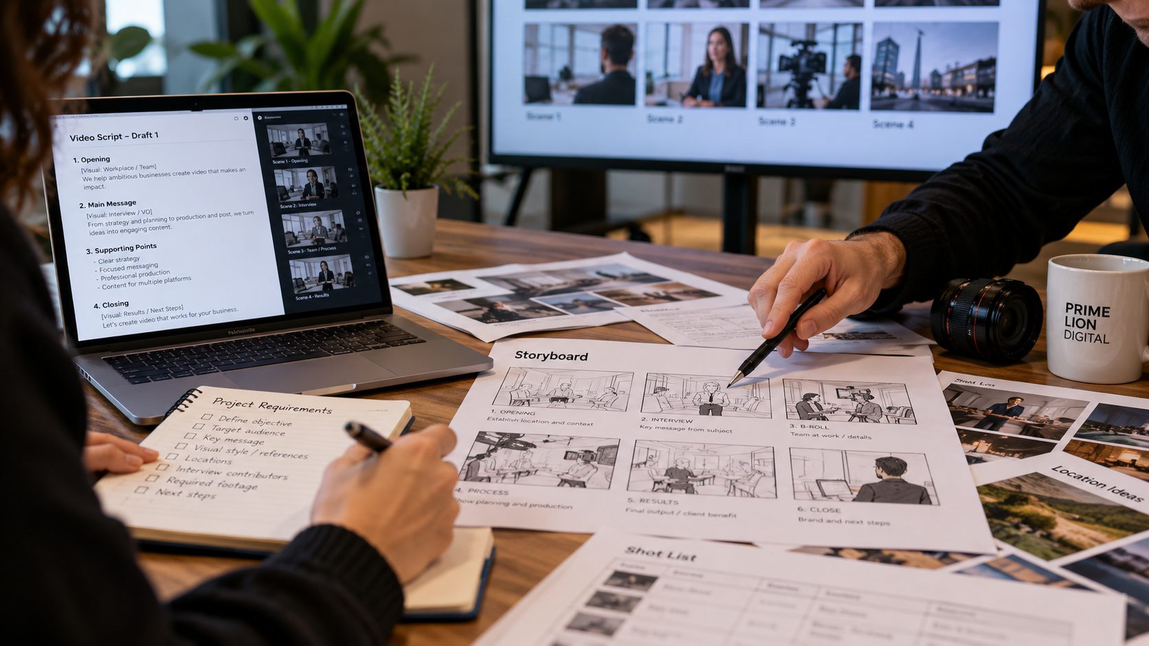 Prime Lion Digital pre-production planning for a business video project